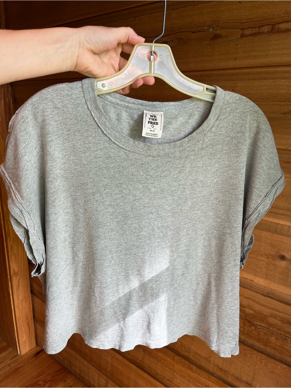 FREE PEOPLE -We The Free Hot Shot Cropped Boxy Crewneck Tee in Heather Gray XS